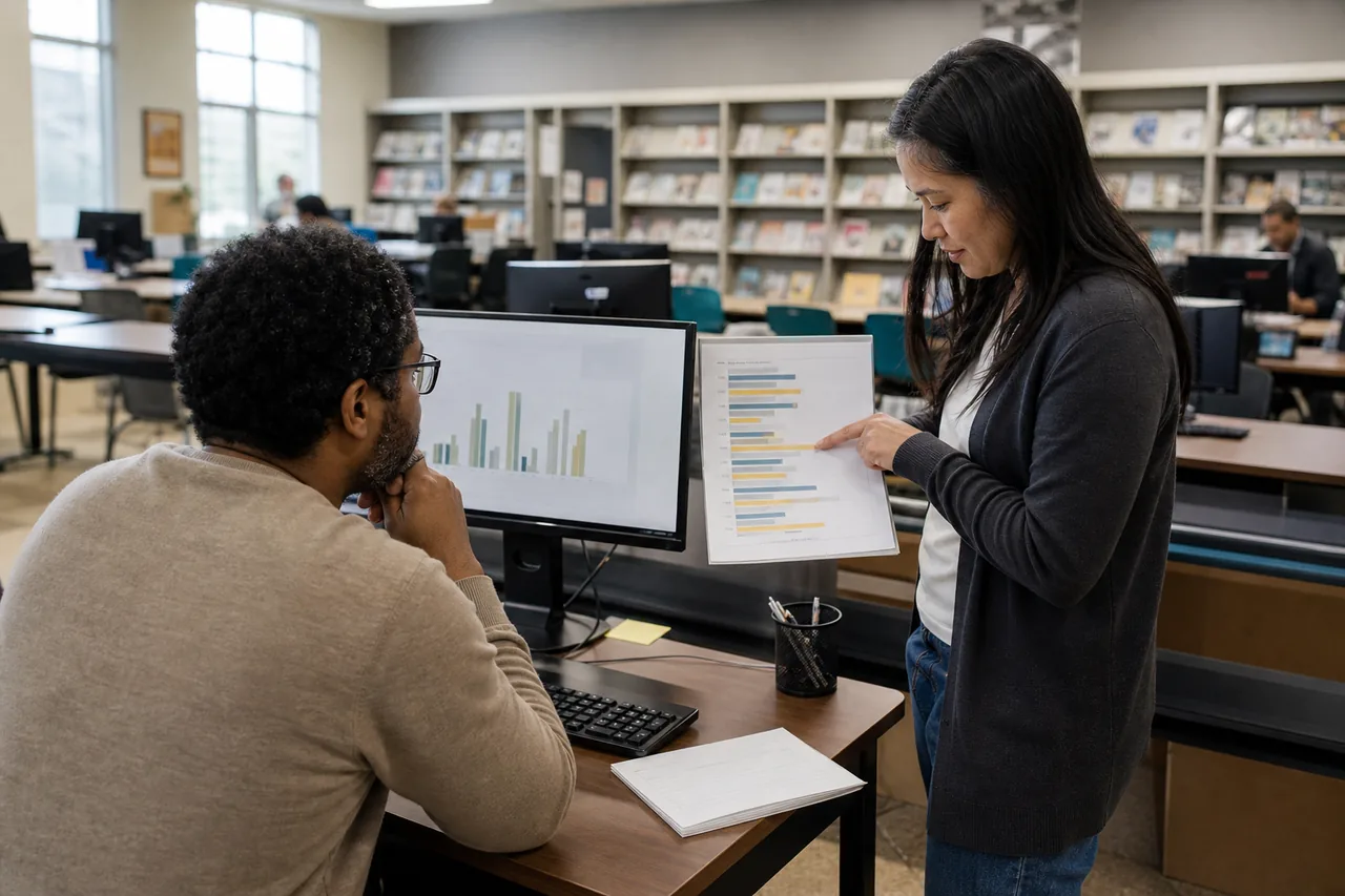 People reviewing career data