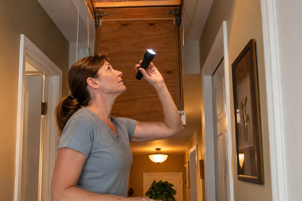 Inspecting a home with a flashlight